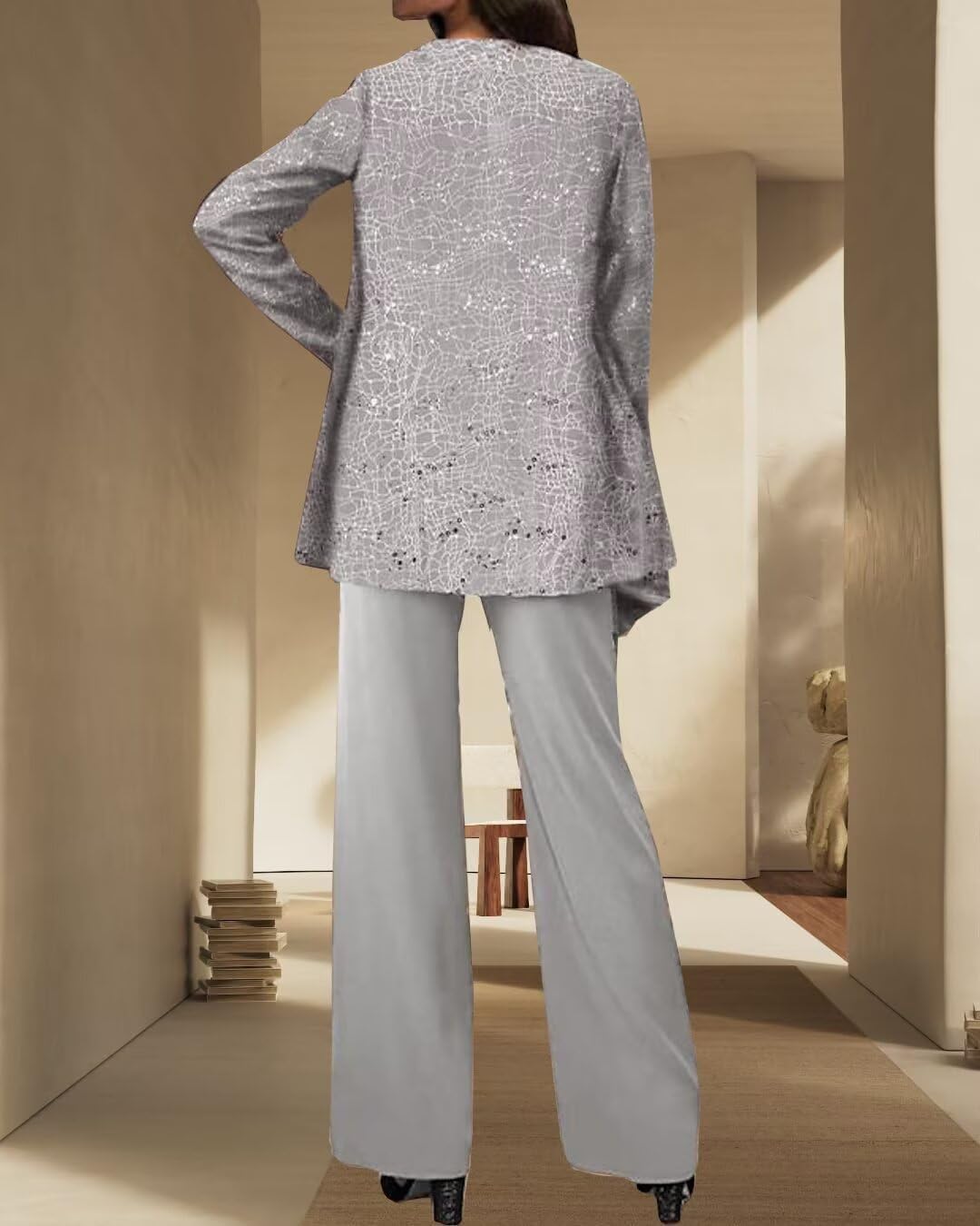 3 Pieces Chiffon Mother of The Bride Pant Suits for Wedding Sequin Grandmother of The Bride Pant Suits with Jacket - Image 7