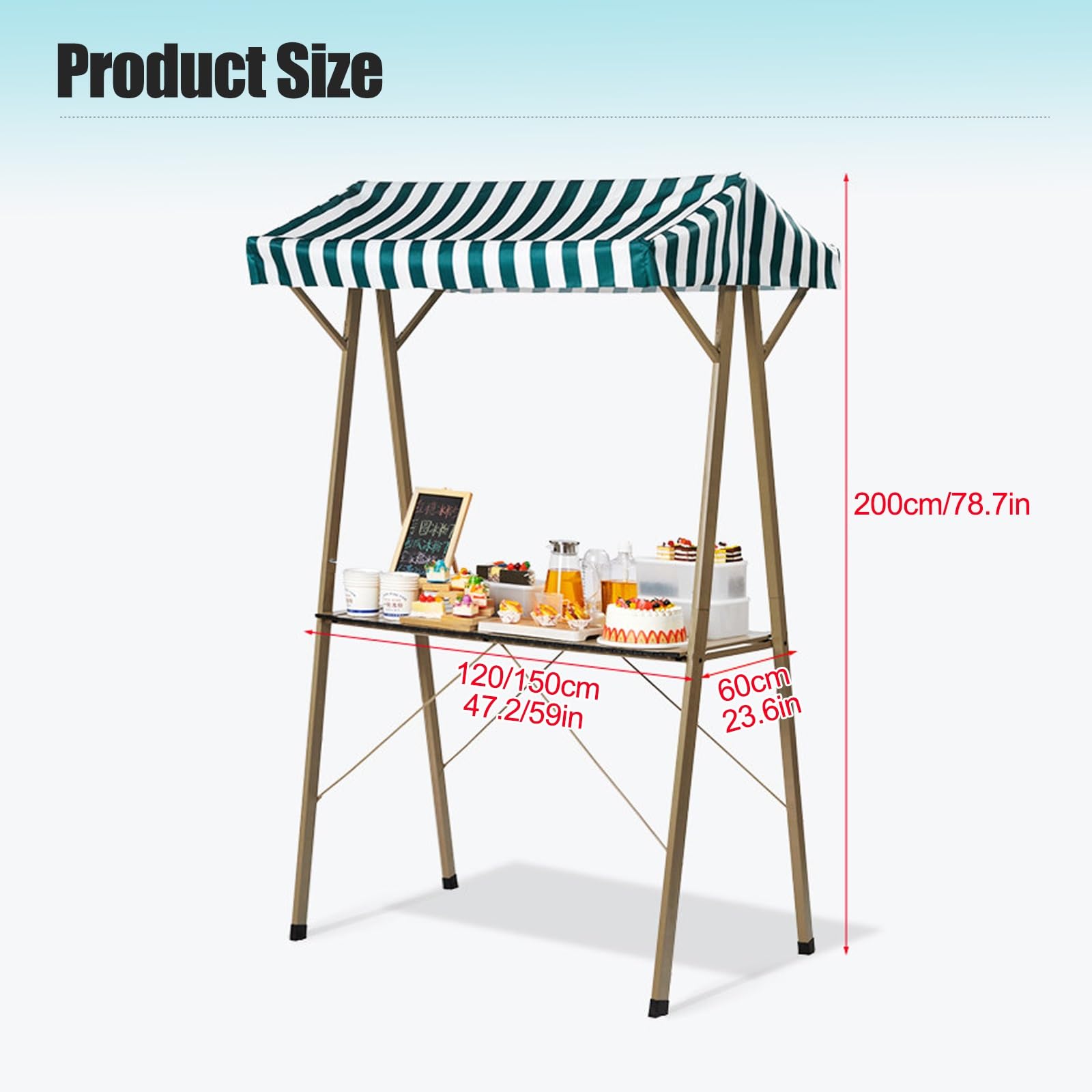 Carrello pieghevole per esterni con tettoia, bancarella portatile per street food e mercati notturni, 120 x 60 x 200 cm / 47.2x23.6x78.7in, perfetto per vendite ed eventi mobili