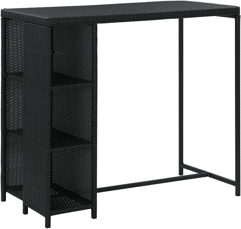 Garden Sets, 5 Piece Patio Bar Set with Cushions Poly Rattan Black