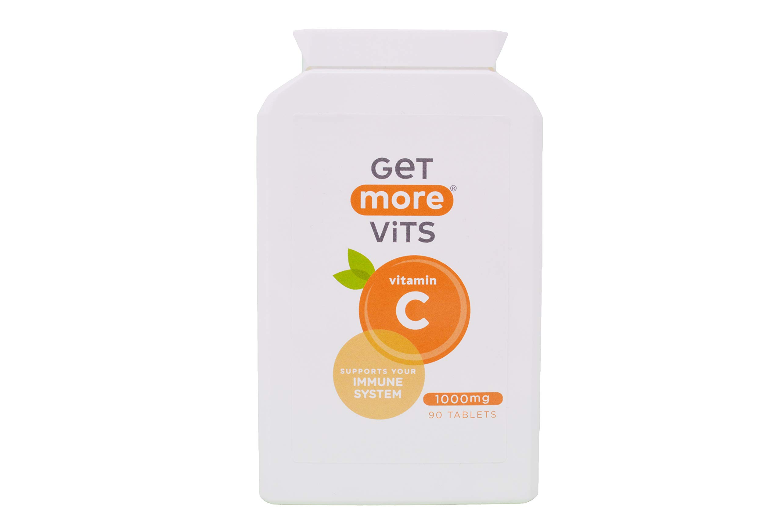 Get More Vits Vitamin C Daily Tablets - 90-Day Supply of 1000mg Ascorbic Acid - Immune System Booster for Adults - Food Supplement Vitamins to Boost Immunity, Iron Absorption, & Antioxidant Levels