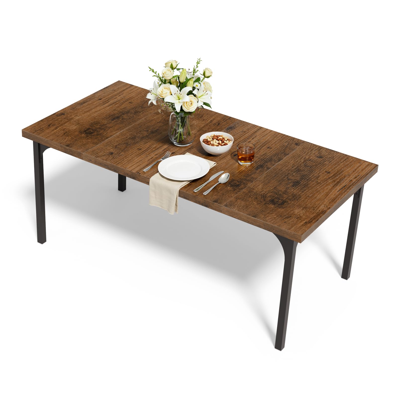 LEADZM Esstisch, Küchentisch, Esszimmertisch 180 x 90 cm für 6-8 Personen, Dining Table für Esszimmer, Büro, Arbeitszimmer (Rustikal-Braun, 180 x 90 x 76 cm)