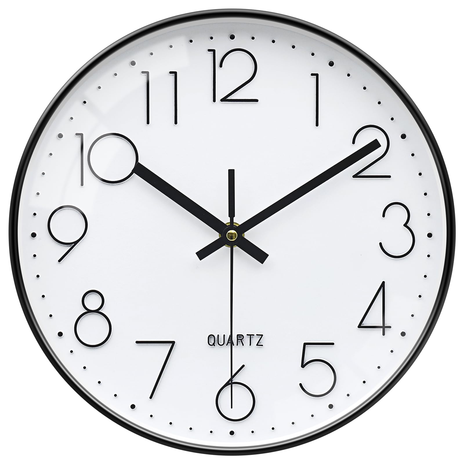 VIKMARI Wall Clock 12 Inch Silent Battery Operated Non-Ticking Big 3D Arab Numbers Round Wall Clock for Home Office School Kitchen Bedroom Living Room(Black White)
