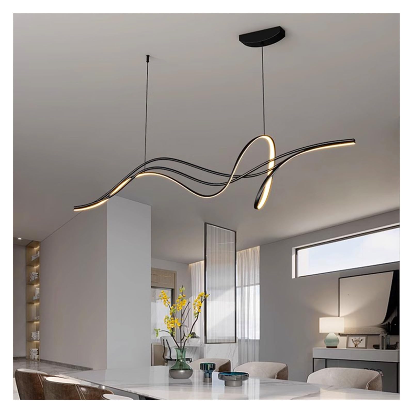 Chandelier moderne noir 120cm avec télécommande, le luminaire suspendu haut de gamme