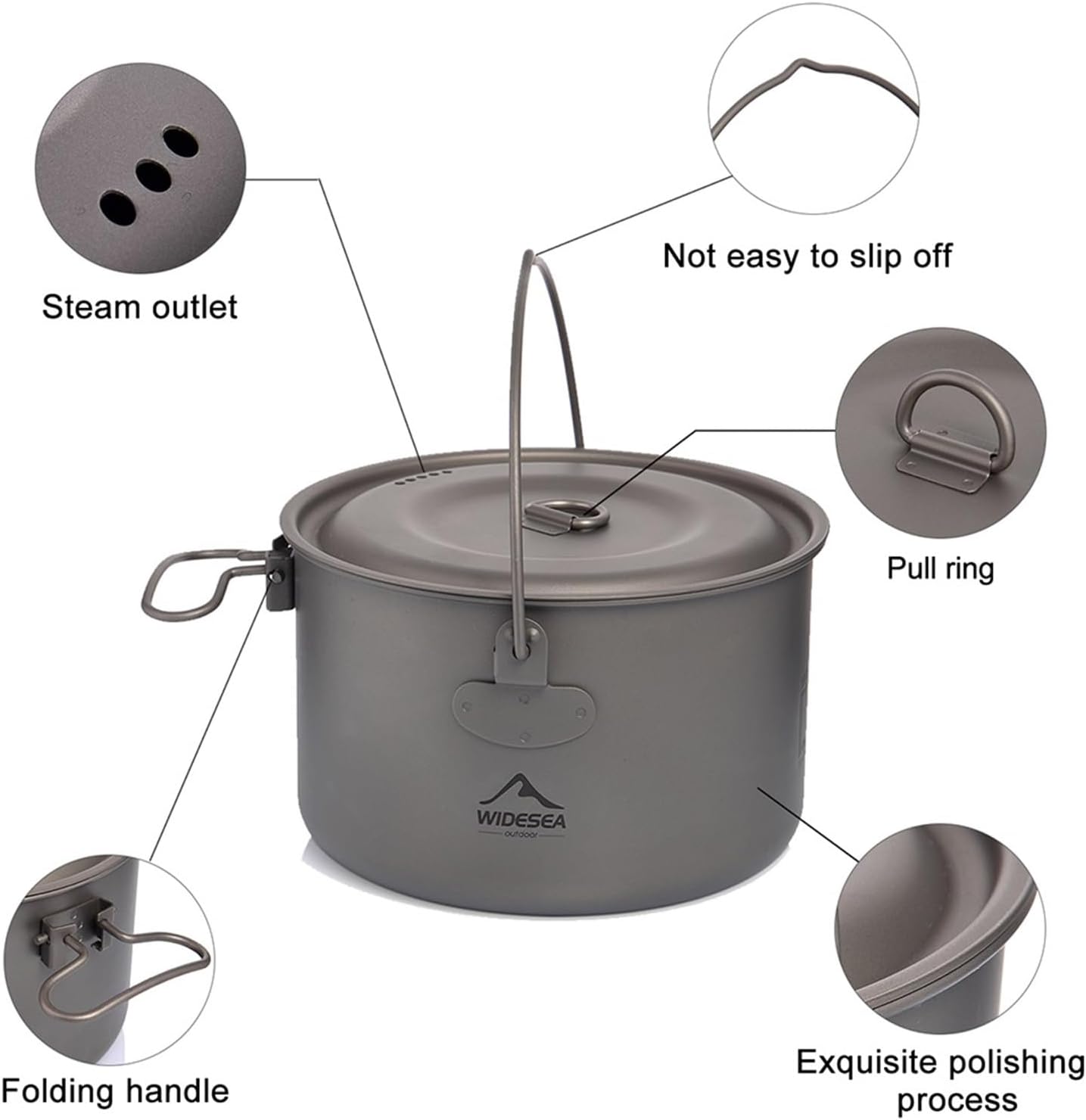 Compatible for Widesea Camping Titanium Tableware Set Cookware Tourism Cauldron Outdoor Cooking Pot Picnic Kitchen Hiking Trekking Equipment