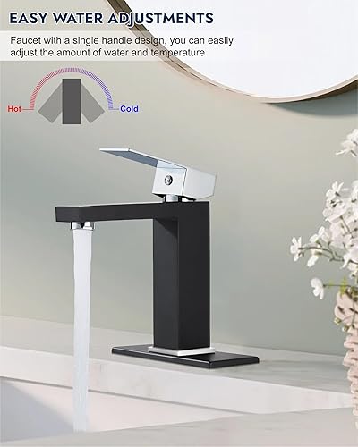 Miniatura 7 de Midanya Grifo para lavabo de baño, 1 agujero, mango único, montaje en cubierta, incluye placa de cubierta, una palanca de acero inoxidable SUS304