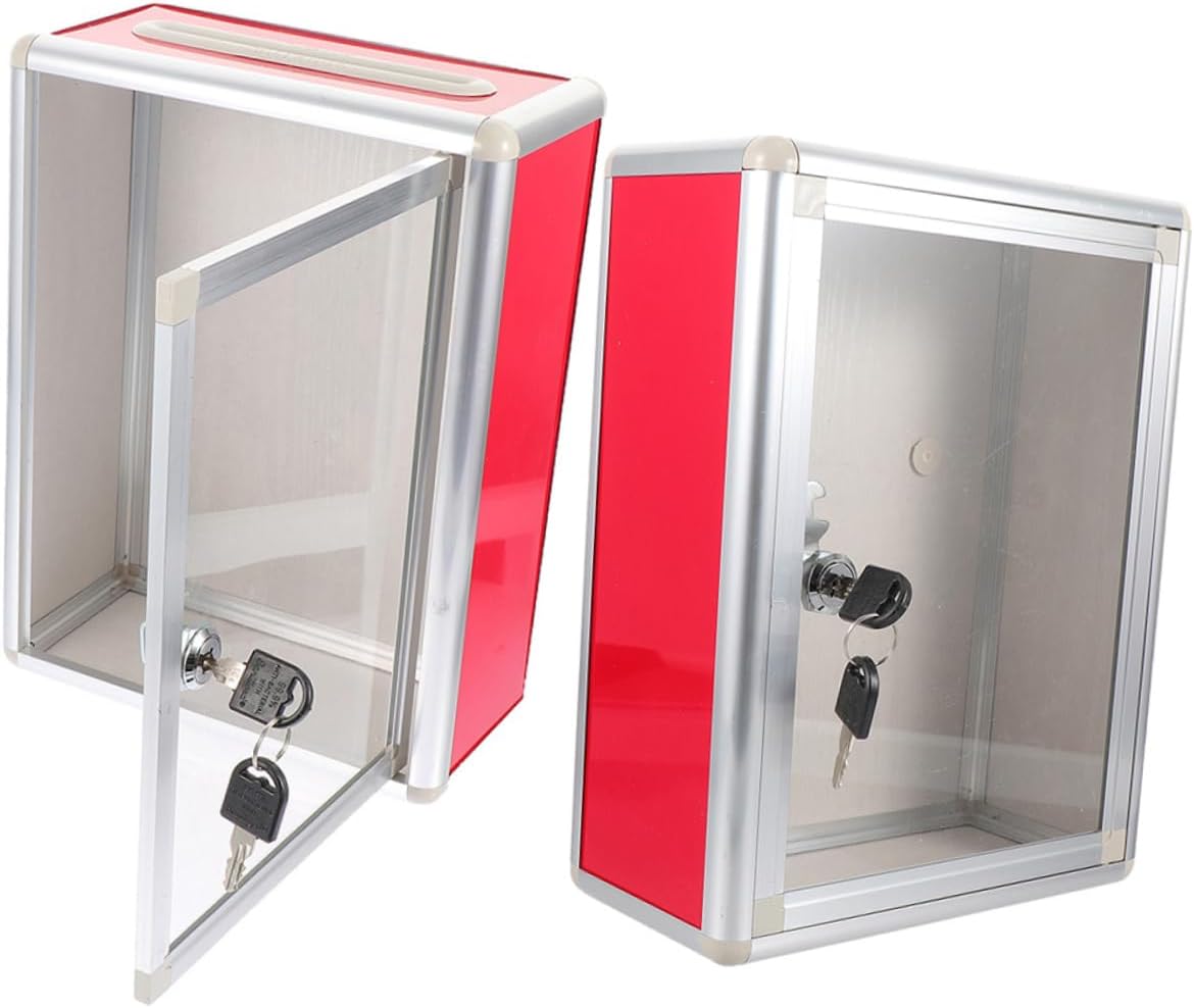 TEHAUX 2pcs Wall Mount Mailbox with Lock Clear Transparent Metal Letter Box for Office Home Space Saving Wall Mounted Suggestion and Voting Box Secure Mail Storage for Letters and