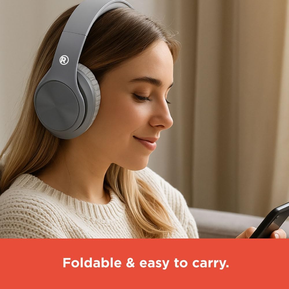 RadioShack Noise-Cancelling Over-Ear Headphones, Wireless Bluetooth Headphones with 400MAH Battery, Gray