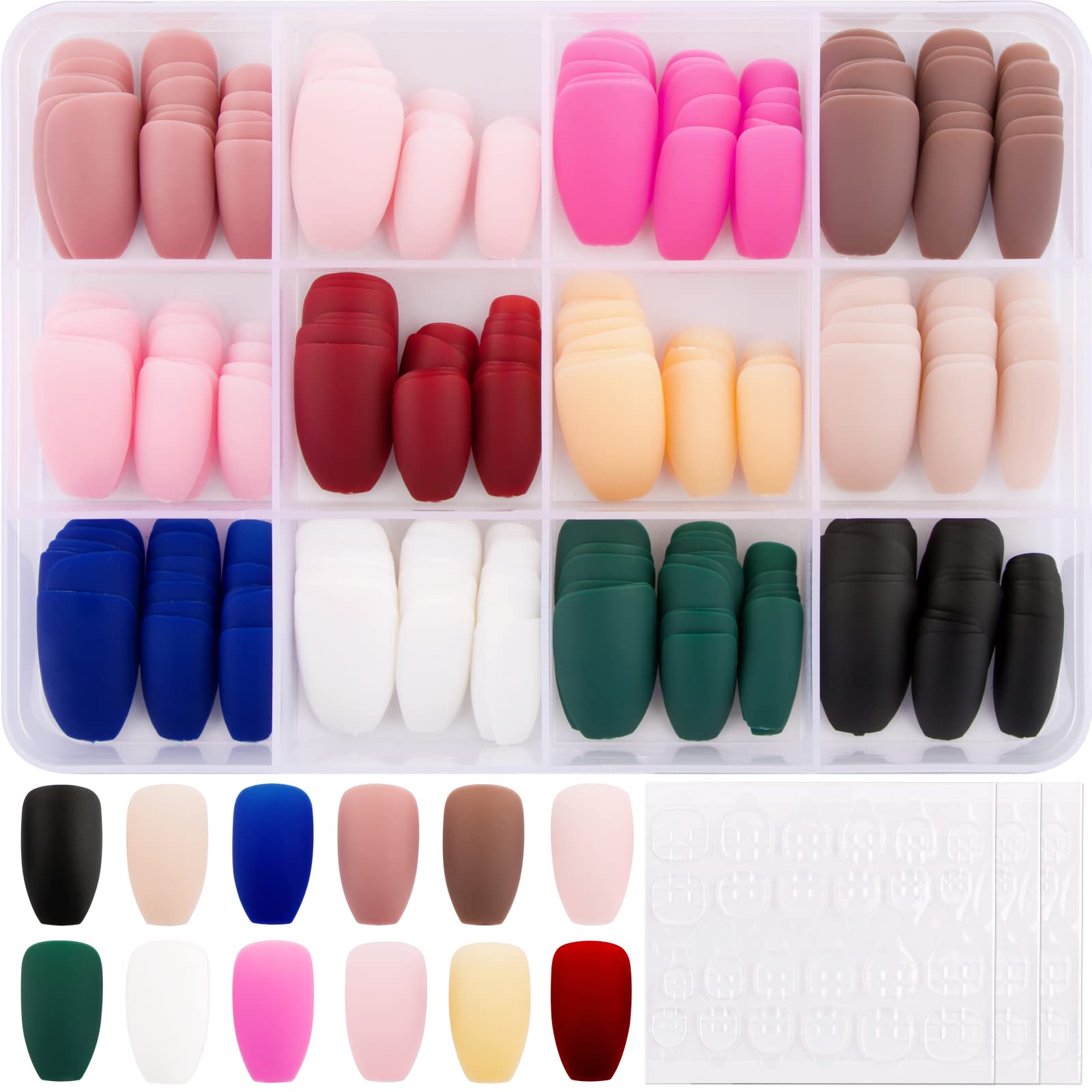 288pcs Uñas Postizas de Acrilonitrilo butadieno estireno (ABS) Medianas con Pegamento 12 Colores de 10 Tamaños Press on Nails Uñas Franceses