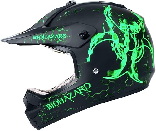 Orthrus Casco para adultos y jóvenes con certificado DOT para motocross, ATV, motocross, motocicleta todoterreno (BIO-verde, L)