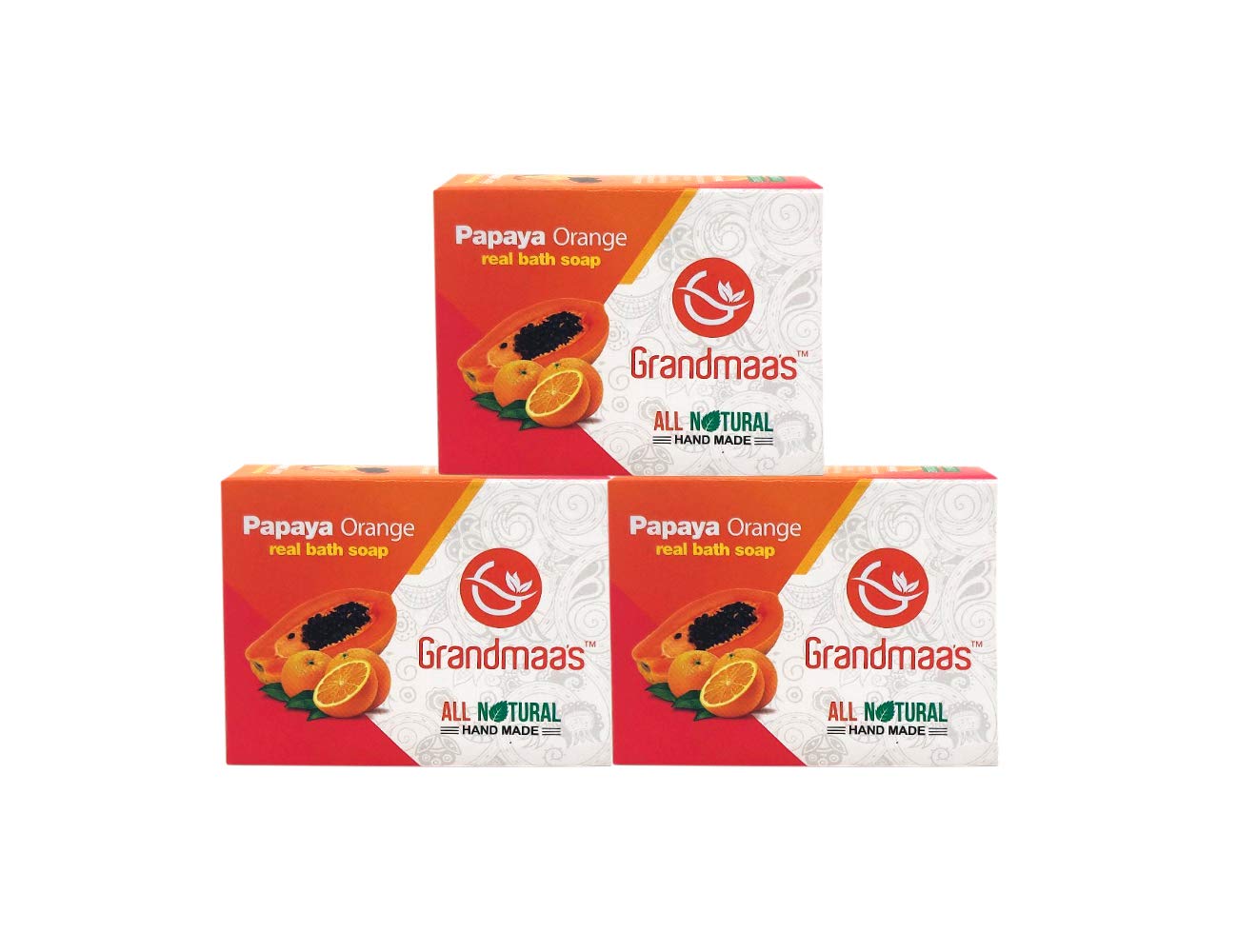 Grandmaas Handmade Herbal Soap - Papaya Orange Bath Soaps (3 Pack)
