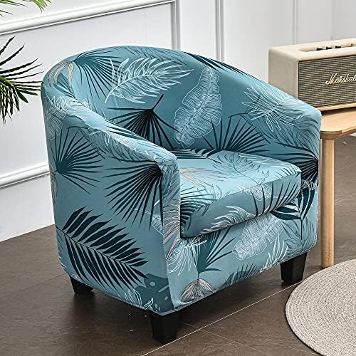 Highdi Stretch Tub Chair Slipcover 2 Pieces Club Sofa Cover for Armchair,Dust Proof Universal Removable Classic Pattern Furniture Protector Cover Couch Covers for Living Room Cafe (Blue leaf)