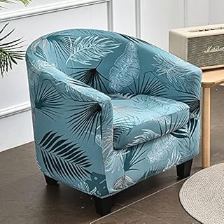 Highdi Stretch Tub Chair Slipcover 2 Pieces Club Sofa Cover for Armchair,Dust Proof Universal Removable Classic Pattern Furniture Protector Cover Couch Covers for Living Room Cafe (Blue leaf)