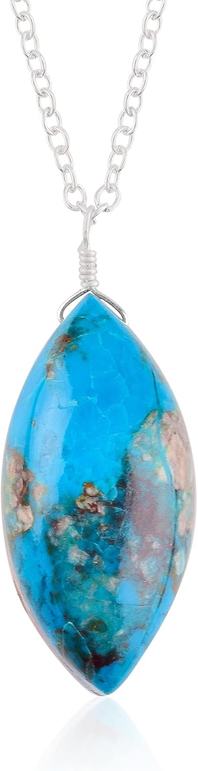 Natural Chrysocolla Crystals Pendant Necklace, Marquise Cabochon Gemstone, Energy Healing Crystals, Birthday, Gift for Her, Gemstone Jewelry 18 inch AAA+ Quality (Chrysocolla)