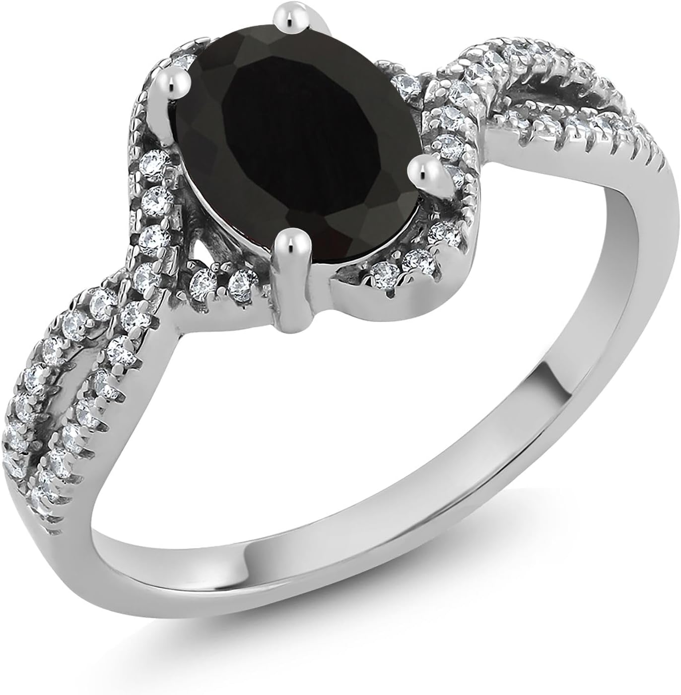 Gem Stone King 1.67 Cttw Oval Black Onyx Engagement Ring For Women | 925 Sterling Silver | Oval 8X6MM | Gemstone Birthstone | Wedding Engagement Anniversary Promise Ring For Women