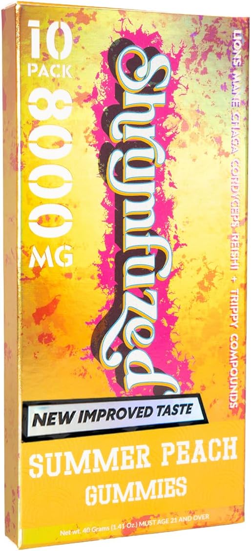 Shrumfuzed - Proprietary Nootropic Gummy 8000mg - Now with New Improved Taste - Lion's Mane, Reishi, Chaga, and Cordycep Nootropic Mushroom Blend (10, Summer Peach)