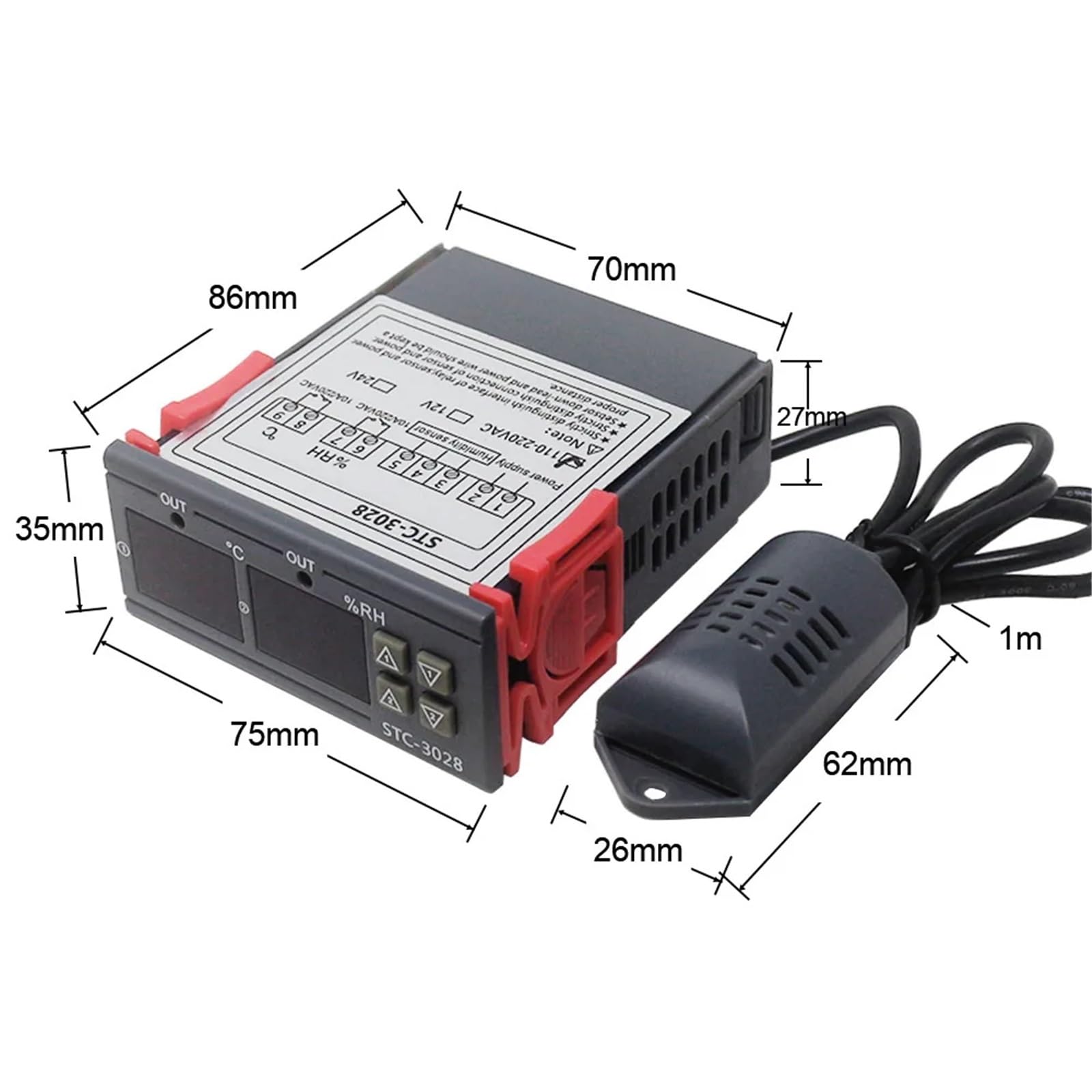 1 pz STC-3028 Termostato Digitale Doppio Controllo Temperatura umidità Termometro Igrometro Incubatrice Controller AC 220V 12V 24V(AC 110-220V)