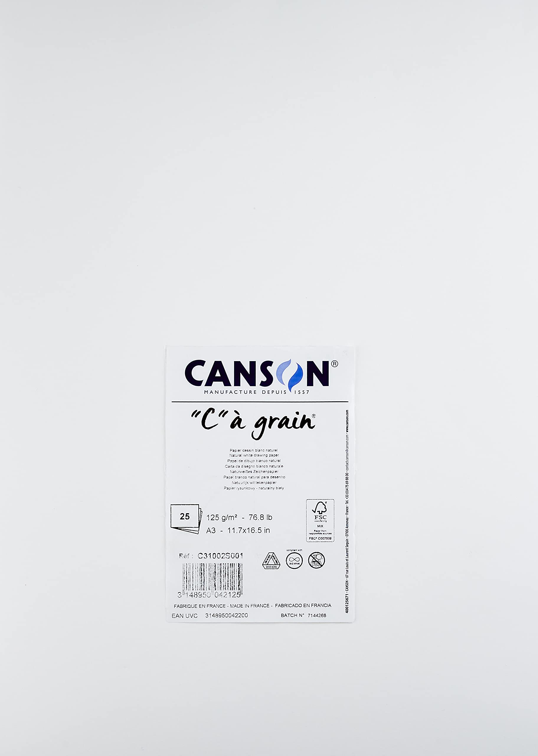 Canson C Grain Drawing Paper - 25 Sheets A3 125gsm White