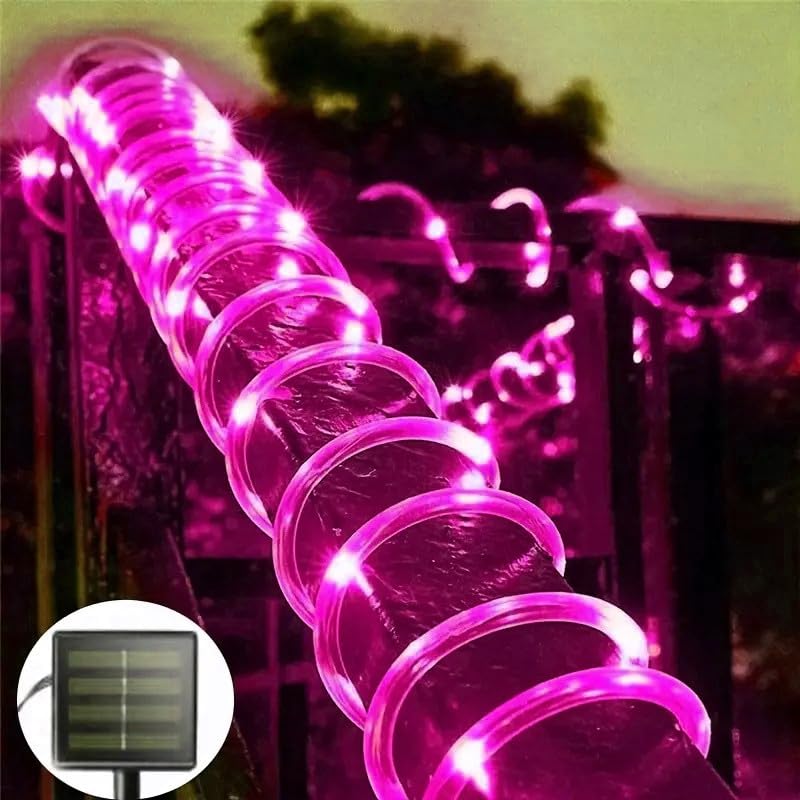 SHANJIA Solar Rope String Lights, 7.5M/25ft 50LEDs Waterproof Copper Wire Lights Tube, Outdoor Rope Lights for Garden Yard Path Fence Tree Wedding Party Decorative (Pink)