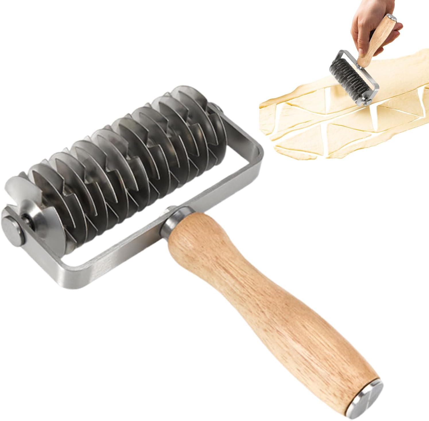 Pastry Wheel, Pizza Pie Slicer Tool, Wood Handle Stainless Steel Cutters, Kitchen Restaurant Bakery Cooking Baking Tool, Dough Cutter Rolling Cutter for Pizza, Pastry, Pie, and Dough Preparation