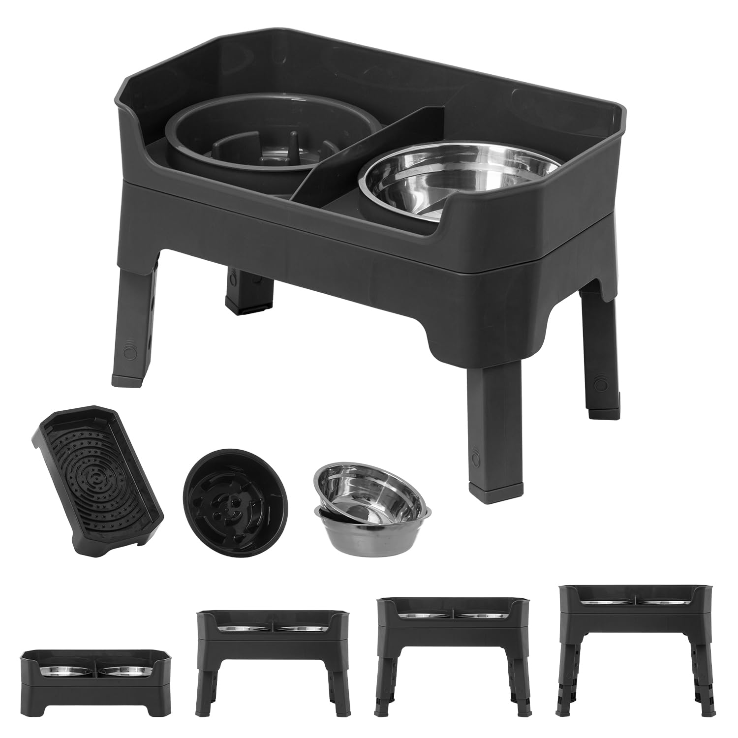 Ajustables Comedero Perro Elevado con 2 Cuencos de Acero Inoxidable y Comedero Perro Antivoracidad, Comedero y Bebedero Perro, Antideslizante Comedero Perro Alto para Perros Mediano y Grande (Gris)