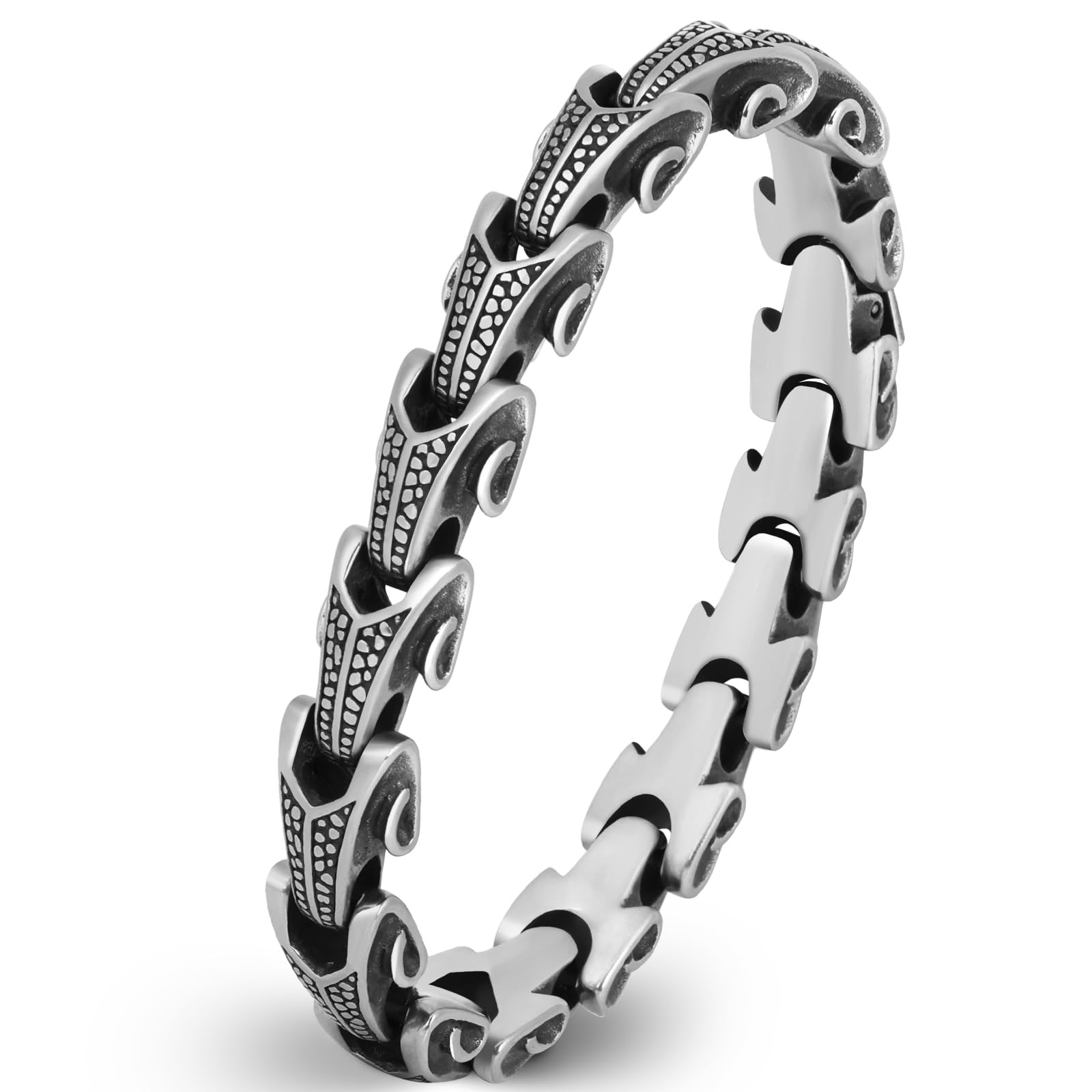 LuxGoth Stainless Steel Heavy Cuban Link Chain Bracelet Gothic Punk Rock Biker Viking Vintage Franco Link Curb Bracelet Jewelry for Men Silver