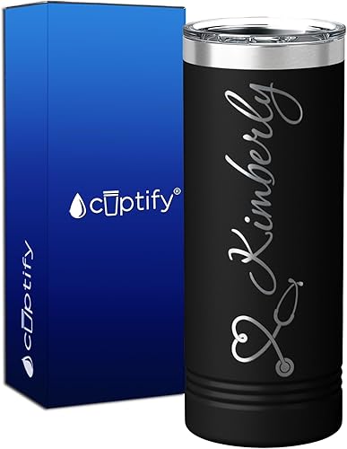 Miniatura 7 de Estetoscopio personalizado de corazón de enfermera, RN, LPN, CNA, CMA, MA en rosa, vaso delgado de acero inoxidable de 22 onzas, grabado