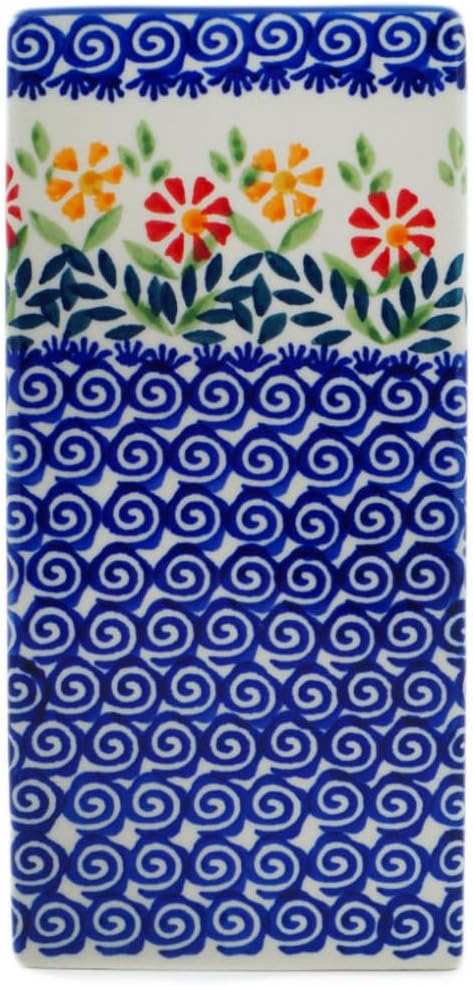 Polmedia Polish Pottery Vase - Wave of Flowers Pattern Handmade in Boleslawiec Poland + Certificate of Authenticity