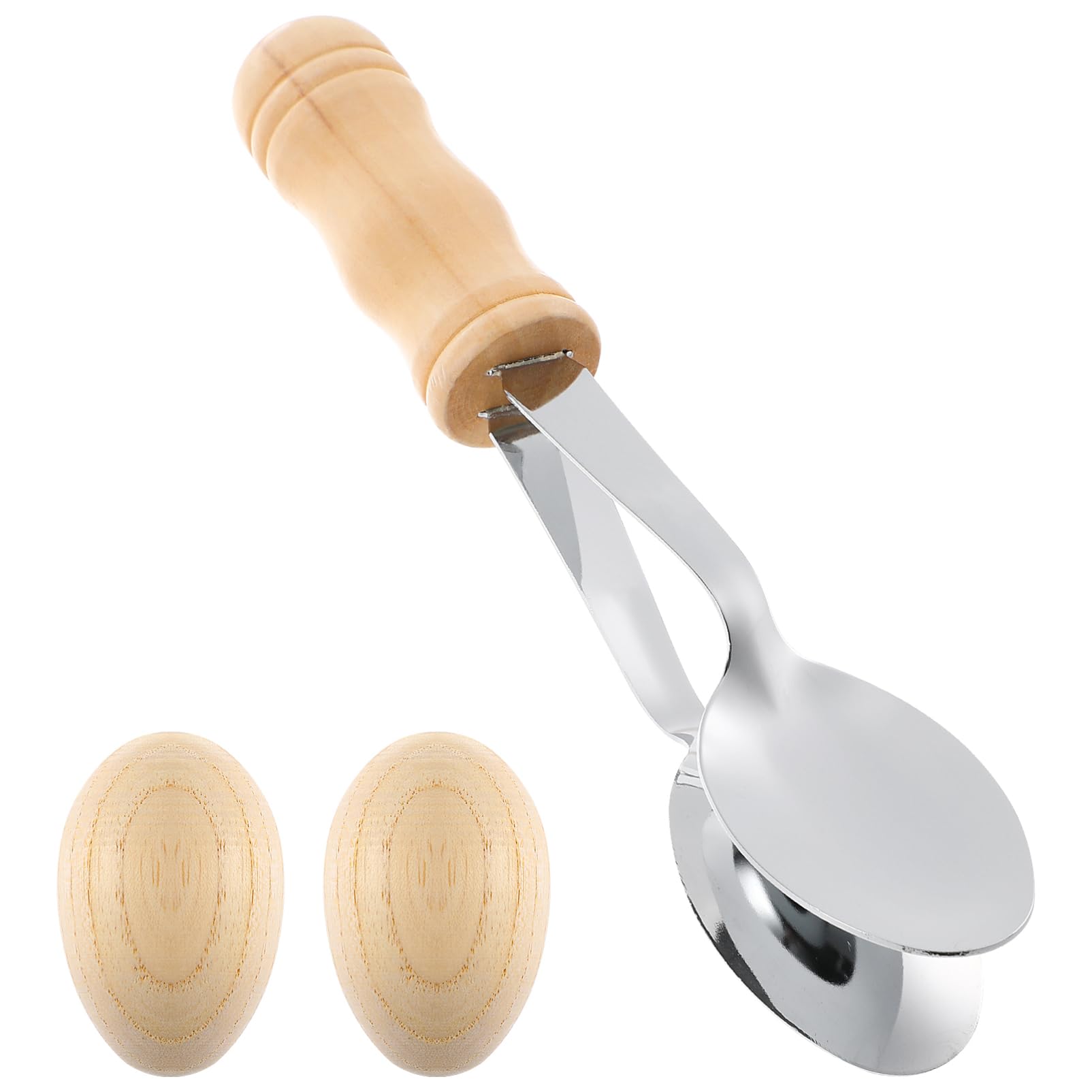 BESTonZON 1 Set Traditional Music Instruments Metal Musical Spoon with Wooden Handle Pair of Egg Shaker Maracas