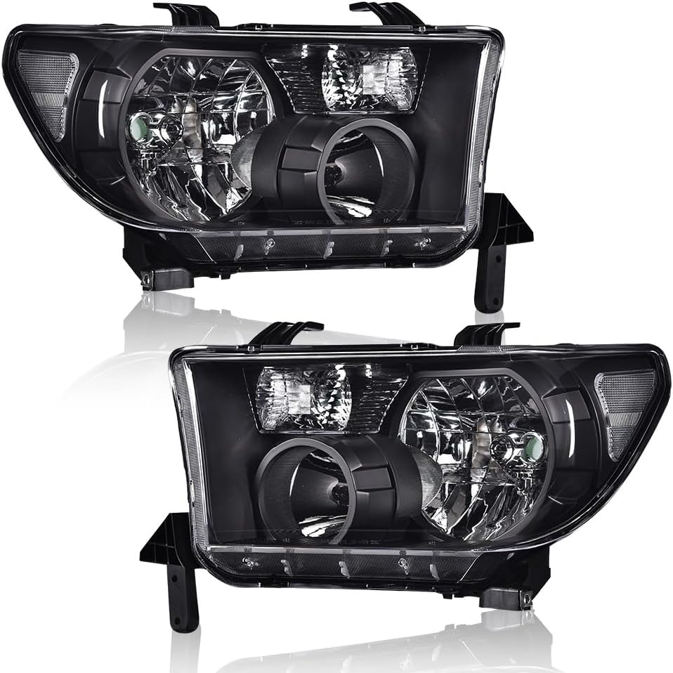 G-PLUS Headlights Assembly, Compatible with 2007-2013 Toyota Tundra /2008-2017 Sequoia Bumper Headlamps, Clear Lens Black Housing Clear Reflector,faros delanteros