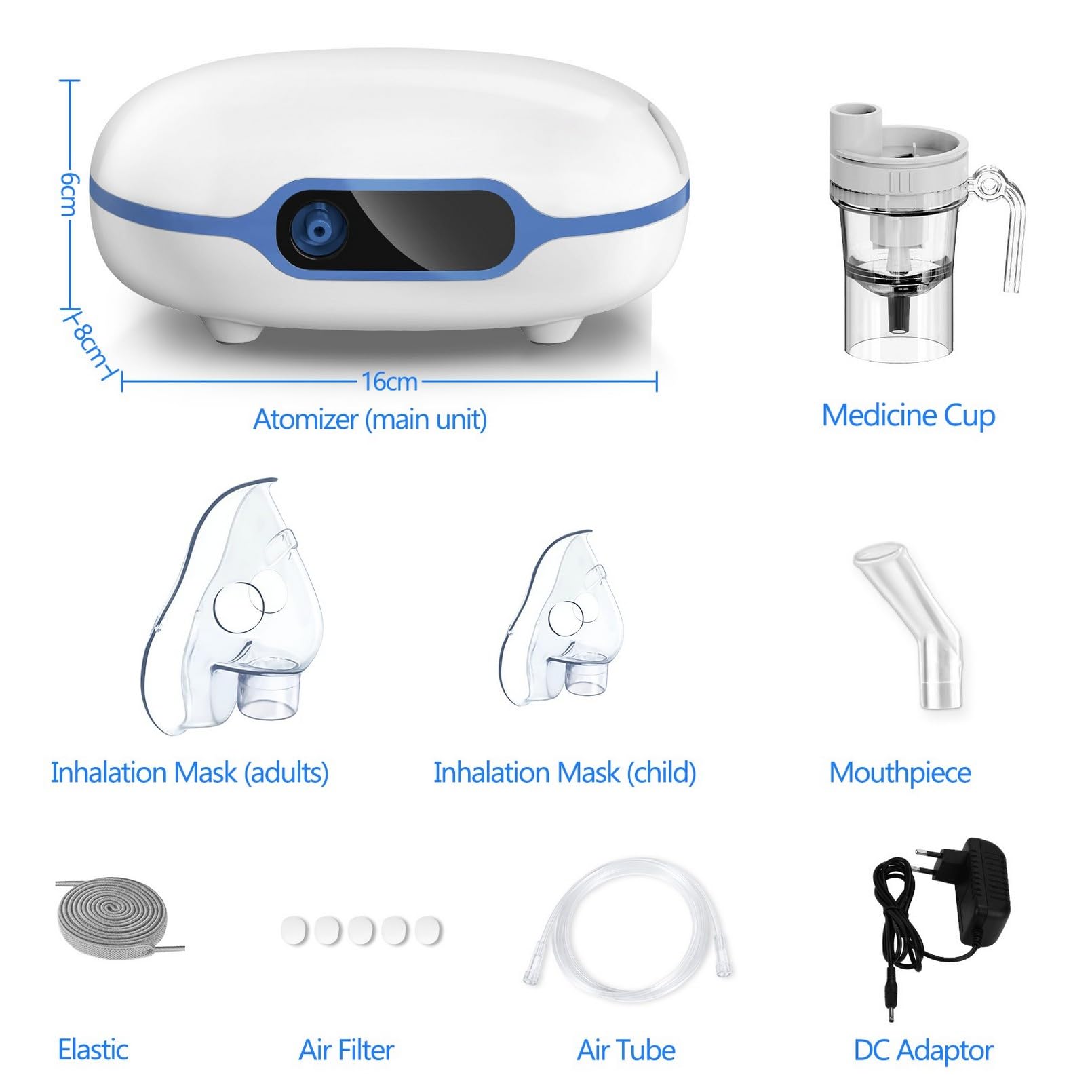 Wholede Nebulizador Bebe para Niños y Adultos con Pantalla de Visualización y Temporizador, Inhalador de Aerosoles Silenciosa para el Tratamiento de Enfermedades Respiratorias