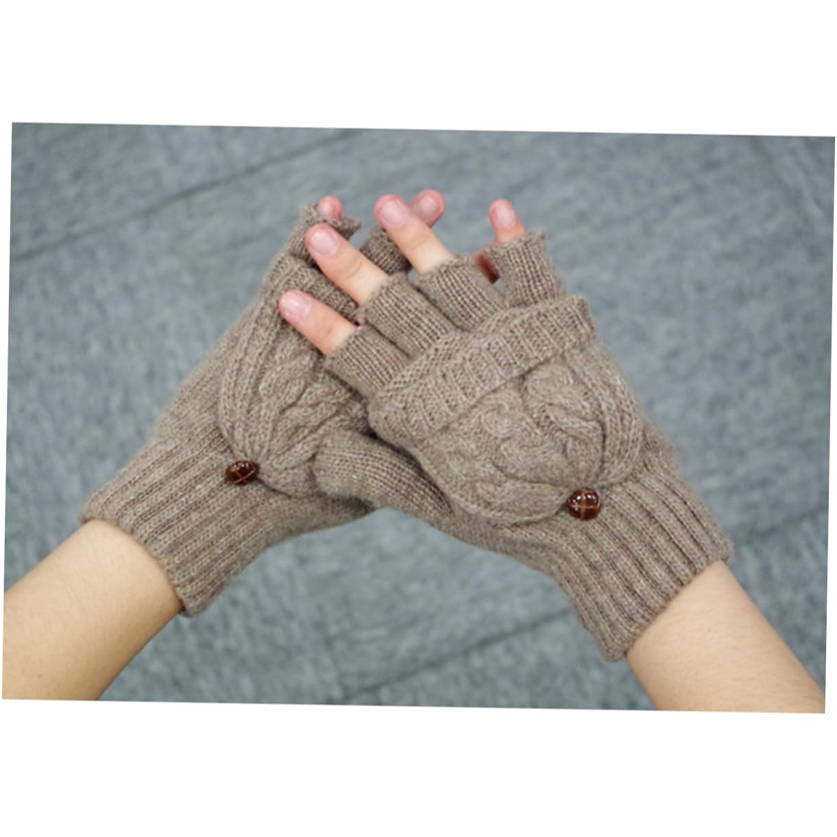 LIFKOME 3piezas Guantes De Lana Cálidos y Convertibles Para Mujer Con Cubierta De Mitón Sin Dedos Trenzado Color Marrón Para Frío