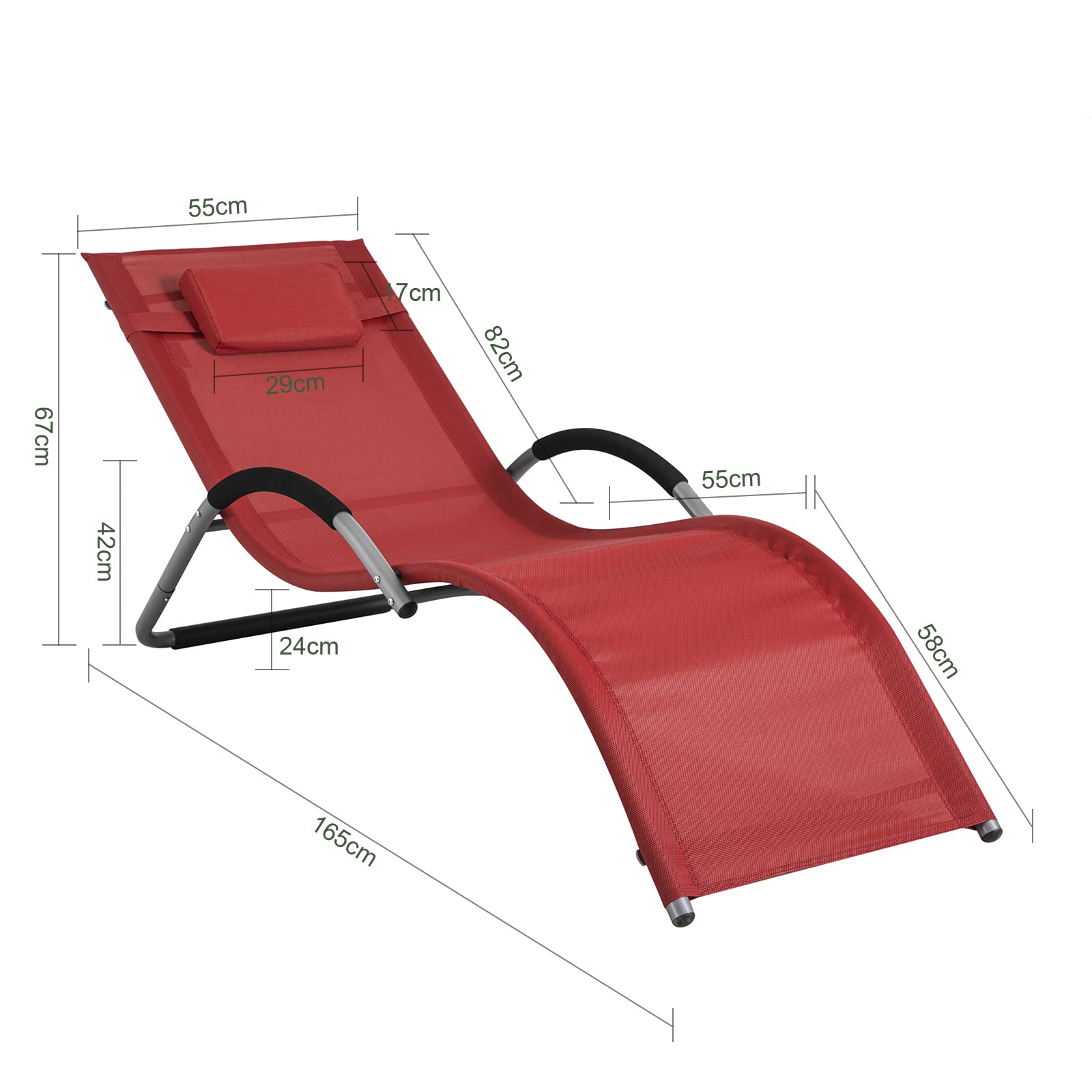 SoBuy Set 2 Lettini da Giardino Sdraio da Giardino con Poggiatesta Max Portata 120 kg in Verniciato a Polvere Ferro e Tessuto di teslin (Rosso) OGS38-RX2 IT