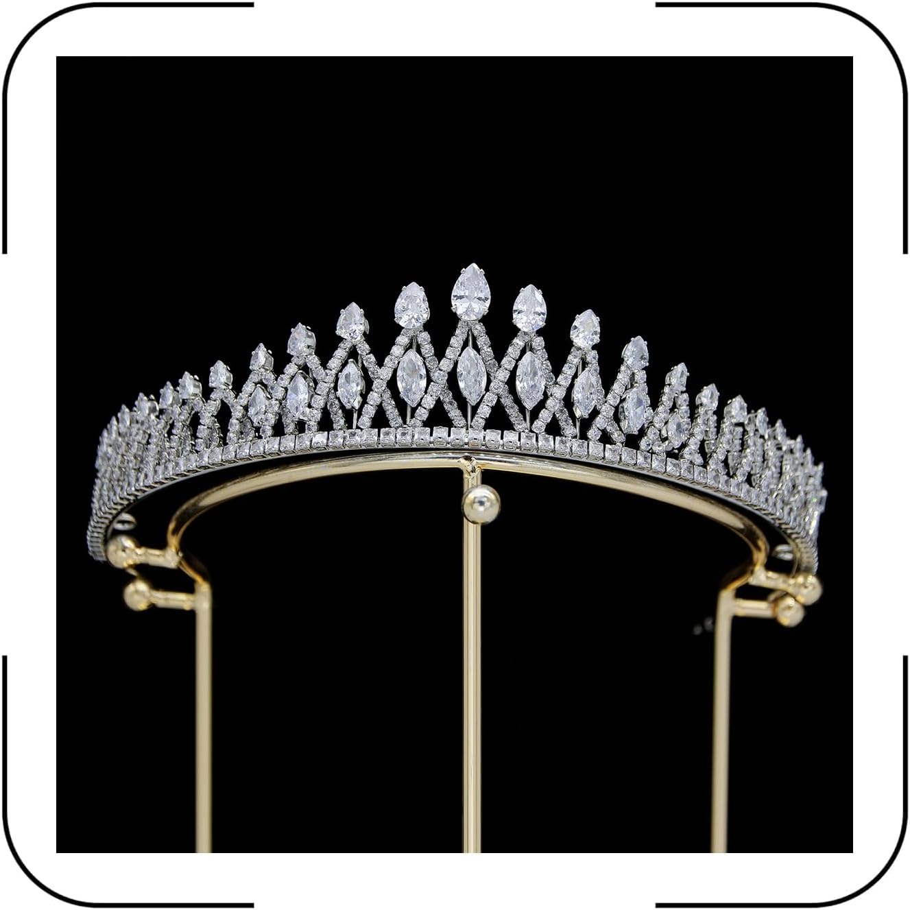 QXMYOO Crystals CZ Wedding Bridal Crown Cubic Zirconia Prom Pageant Birthday Queen Tiara Princess Diadem Women Crystal Headband Hair Accessories Jewelry Silver