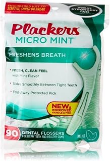 PLACKERS Micro Mint Freshens Breath, Dental Flossers Mint 90 Each ( Pack of 9)