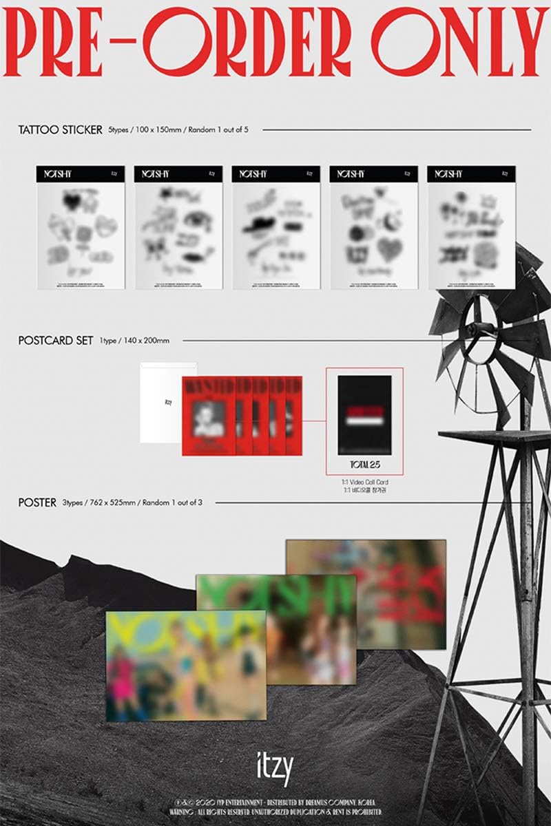 ITZY NOT SHY Album A+B+C 3 VER SET. 3ea CD+1p FOLDED POSTER+3ea Photo Book(each 72p) +6ea Photo Card+3ea Lyric Accordion Book K-POP SLEALED TRACKING CODE