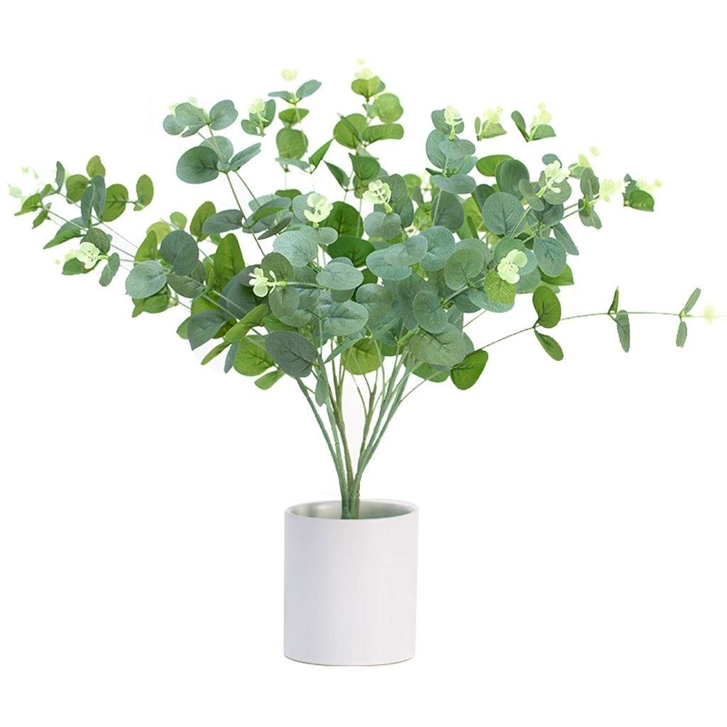 symulowana trawa Mini Sztuczny Eukaliptus, Tabletop Sztuczne drzewo do wystroju domu, zielony, biały garnek ceramiczny symulacja trawy(A)