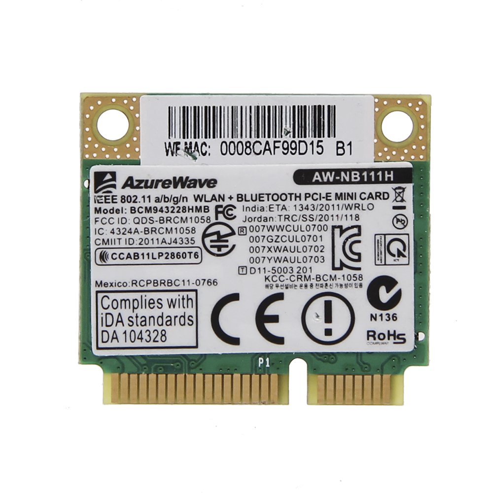 Broadcom BCM943228HMB/BCM43228 Carte Wi-Fi sans fil 802.11A/B/G/N et Bluetooth 4.0 Half Mini PCI-E WiFi