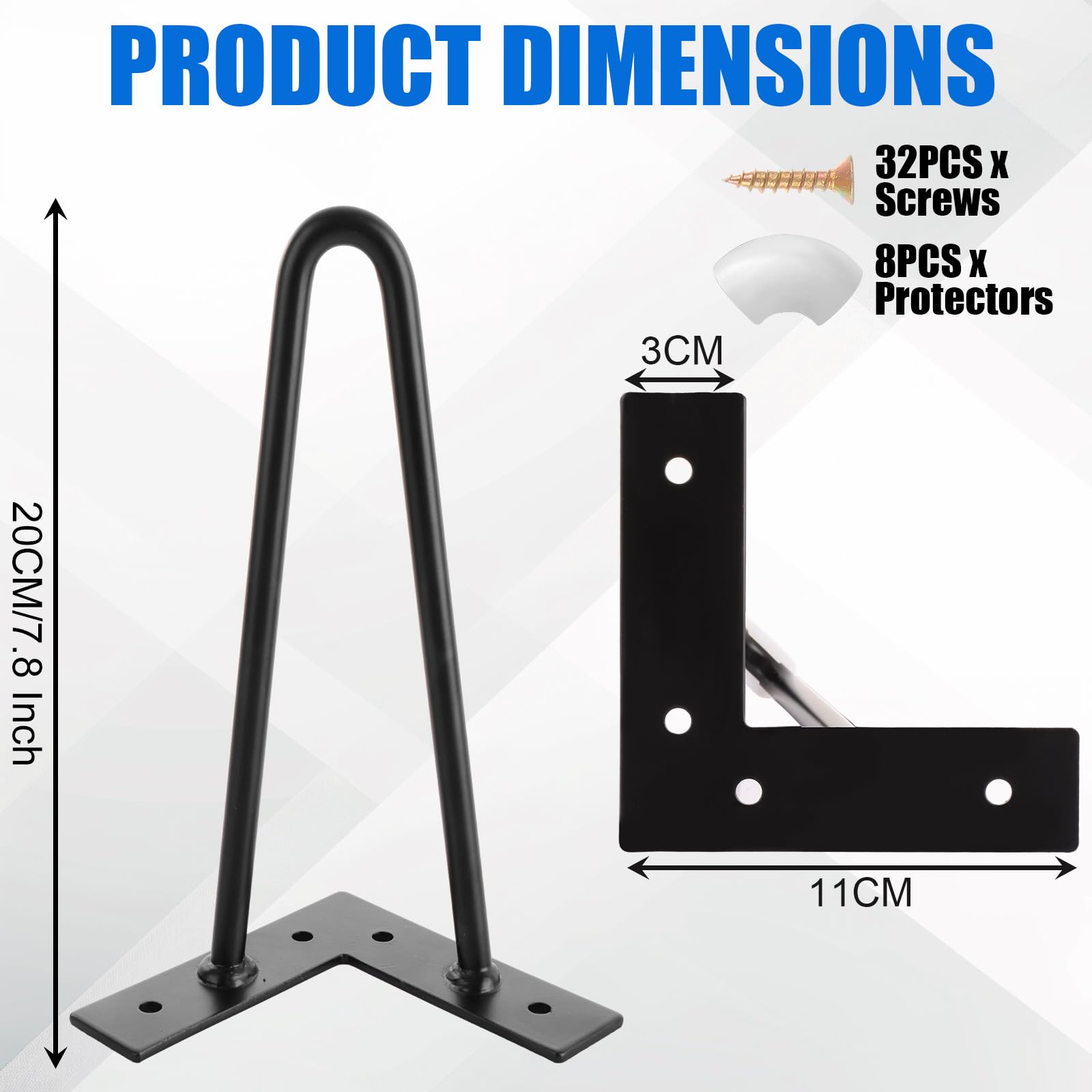 WOPPLXY 8 PCS Hairpin Legs 8Inch, 20cm Metal Table Legs Black Hair Pin Furniture Legs - Image 2