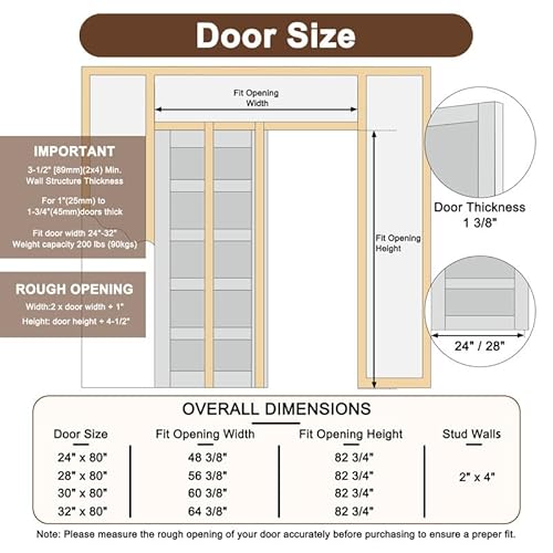Crutop Pocket Door, 24 Inch X 80 Inch 5-Lite Frosted Glass Door Slab & Door Frame & Hardware & Soft Close thumb #2