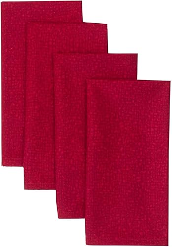 Sweet Pea Linens Servilletas de tela con dobladillo enrollado de adoquines rojos, juego de cuatro
