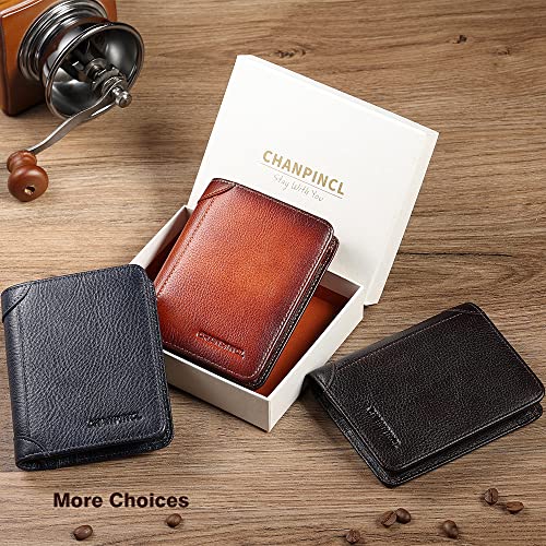 Image of Mens Trifold Leather RFID Blocking Wallet with 2 ID Windows 2 Cash Compartments 6-8 card slots 2-3 inside slots Large Capacity Wallet