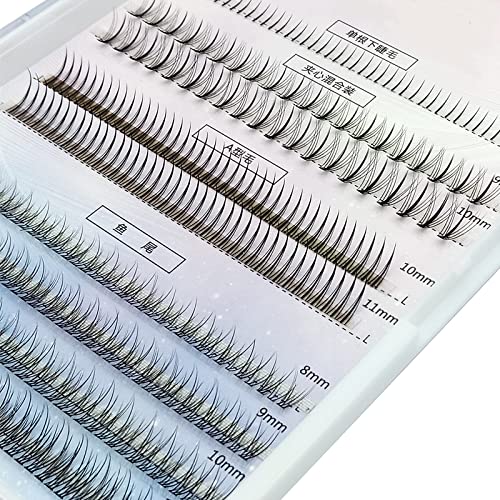 Mix Length In One Tray 8/9/10/11/12mm Grafting False Eyelashes Individual Lashes Fairy Style A Shape 10DEye Lash Extension Handmade Grafting Cluster (9row-mix)