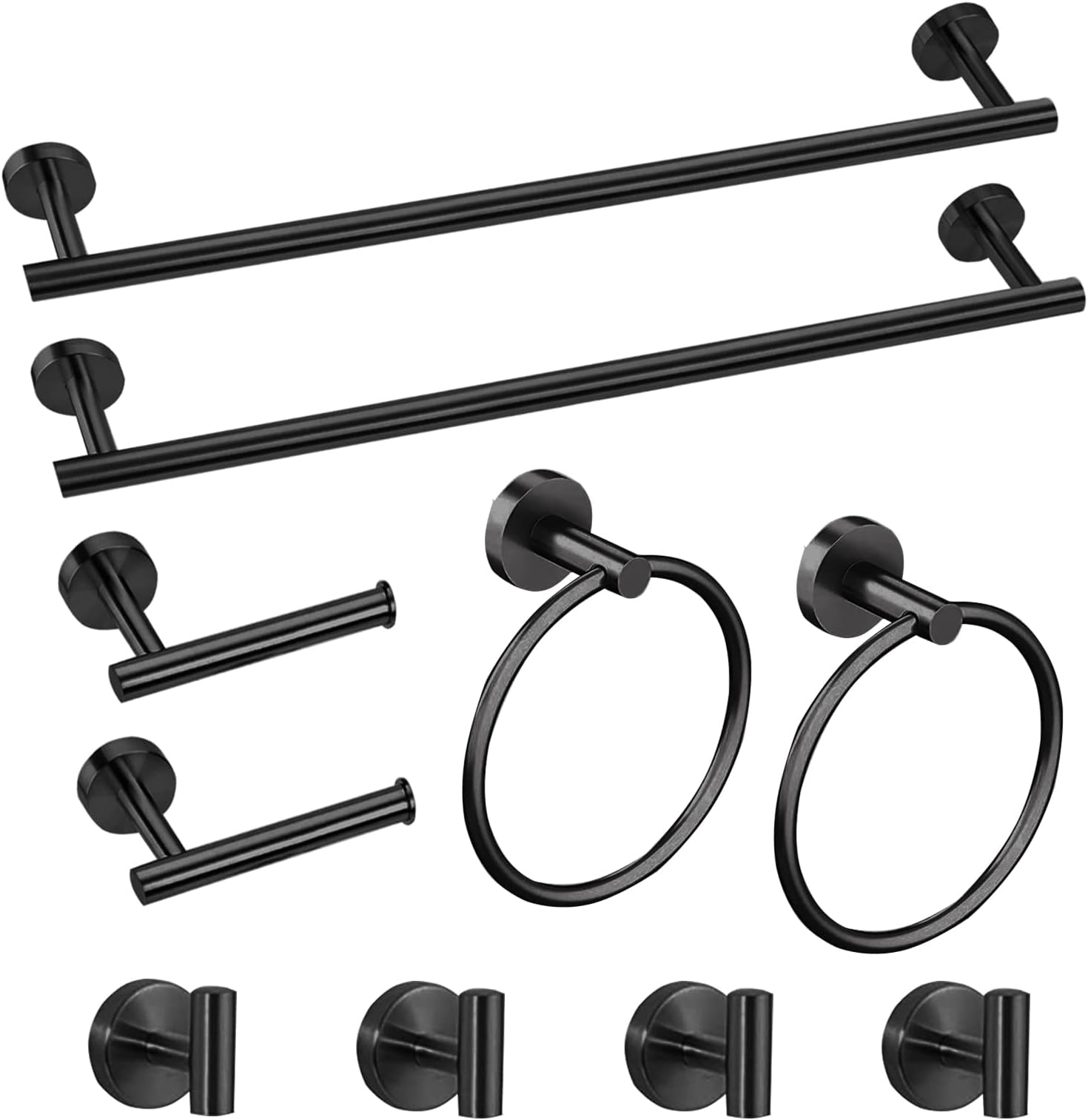 Cilee 10 Piece Matte Black Bathroom Accessories Set,16 inch Black Bathroom Hardware Set Towel Rack+Towel Ring+Robe Towel Hook+Toilet Paper Holder for Bathroom Wall,Stainless Steel Towel Bar