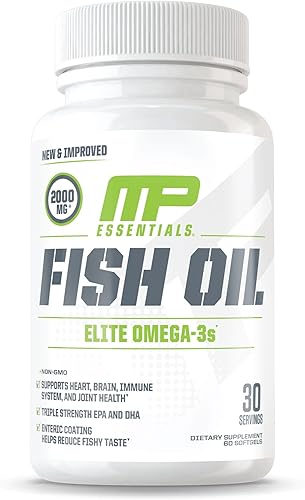 MusclePharm Essentials - Aceite de pescado Elite Omega 3, apoya las articulaciones, el rendimiento muscular y la recuperación, salud cerebral,