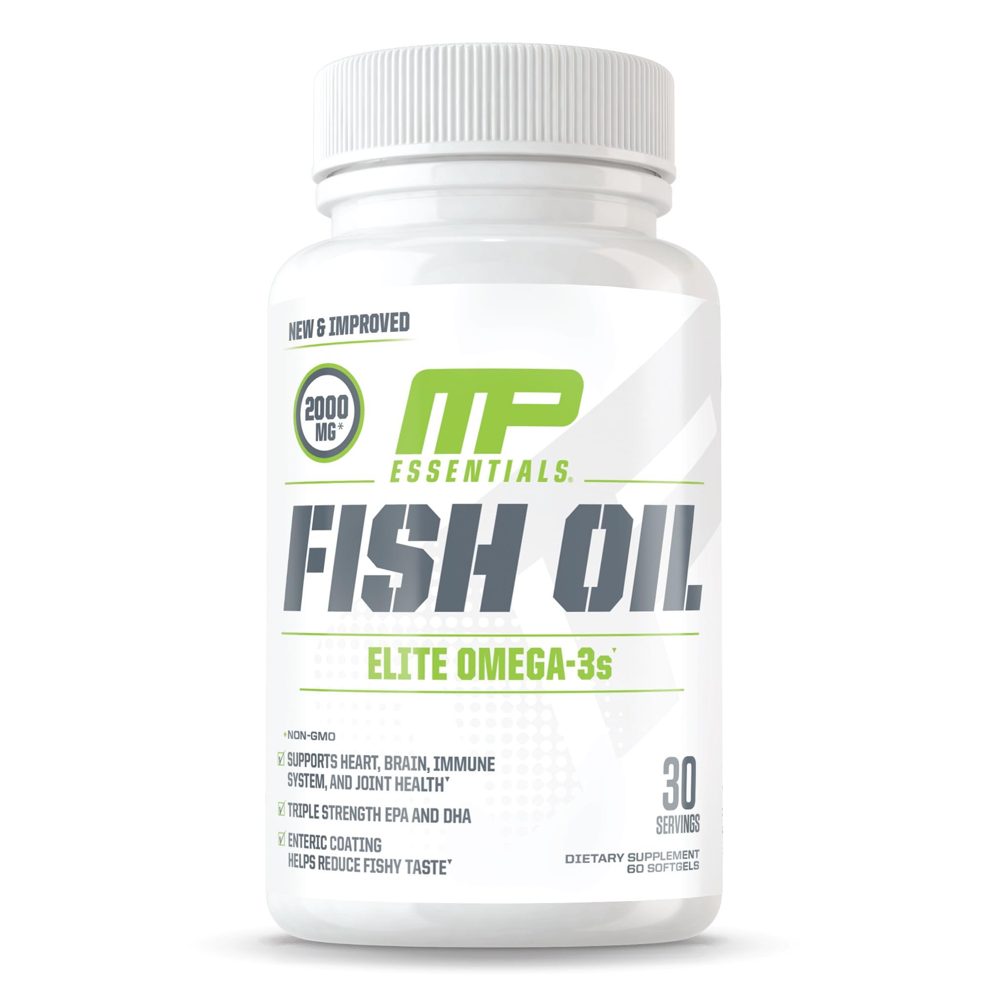 MusclePharm Essentials Fish Oil, Elite Omega 3 Supplement, Supports Joints, Muscular Performance & Recovery, Brain, Heart & Immune Health, 2000mg Omega 3 Fish Oil Per Serving, 60 Softgels, 30 Servings