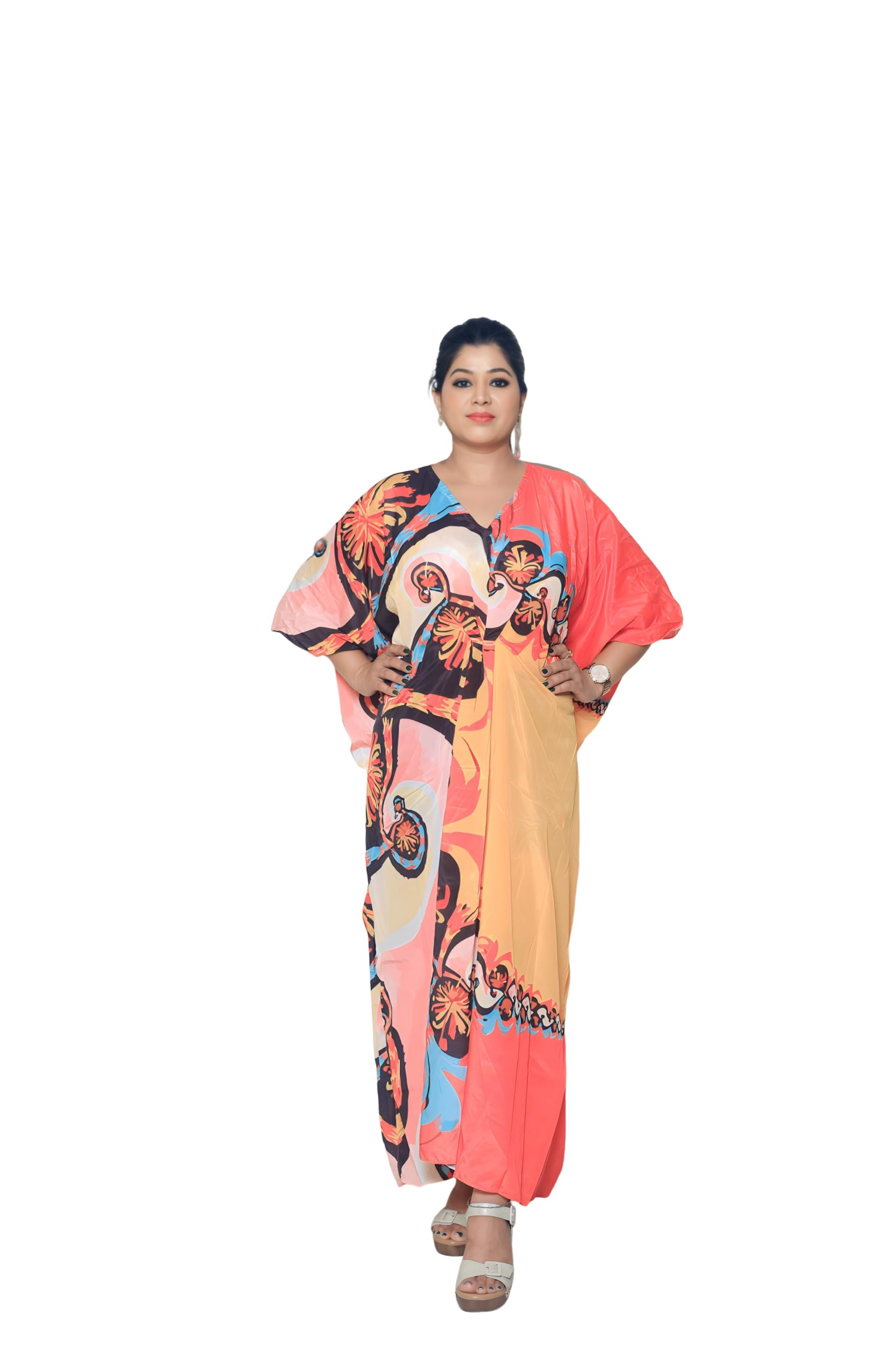 Ravi Rajoria Long Crepe Multicolor Kaftan for Women Free Size Printed03-image-4
