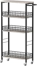 4 Tier Slim Storage Cart Narrow Laundry Cart on Wheels Utility Kitchen Rolling Cart with Wood Tabletop Mobile Shelving Unit Bathroom Storage Organizer Slide Out Rolling Tower for Narrow Spaces