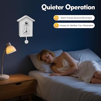 Wall Clock Modern Cuckoo Clock, with Silent Sweep Second Movement ABS White House Shaped for Living Room Bedroom Office Home Decor