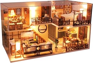 Kit Miniatura de Casa de Boneca | Kit de casa de bonecas em miniatura DIY,com móveis e capa de poeira, sala criativa para decoração de casa de ideia de presente de dia dos namorados Liushui