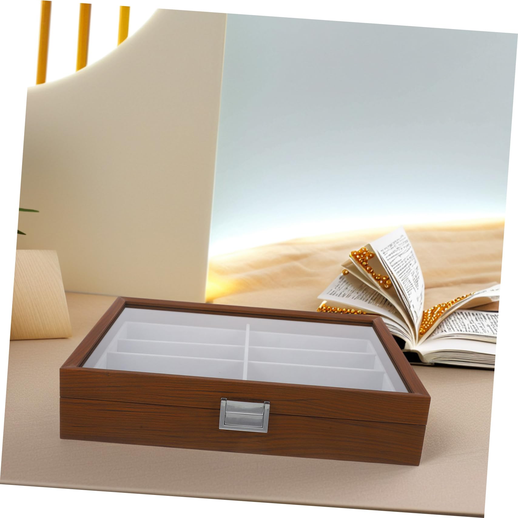 SOLUSTRE Organizer Stilvolle Sonnenbrillen Aufbewahrung Sonnenbrillenbox mit 8 Fächern Holz Tragbares Brillen Display mit Displayfunktion für Sommerfest und Reise